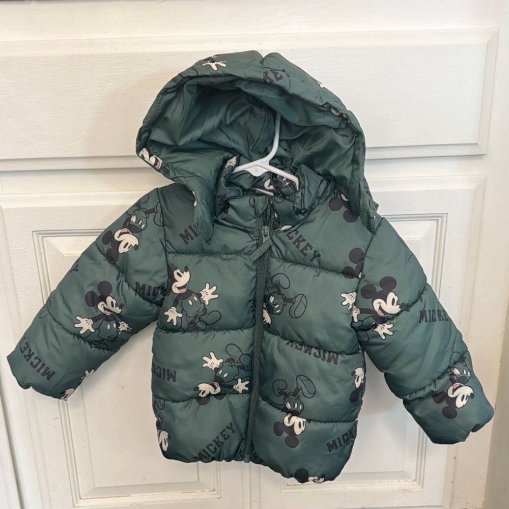 H&M Disney Green Mickey Mouse Puffer Jacket